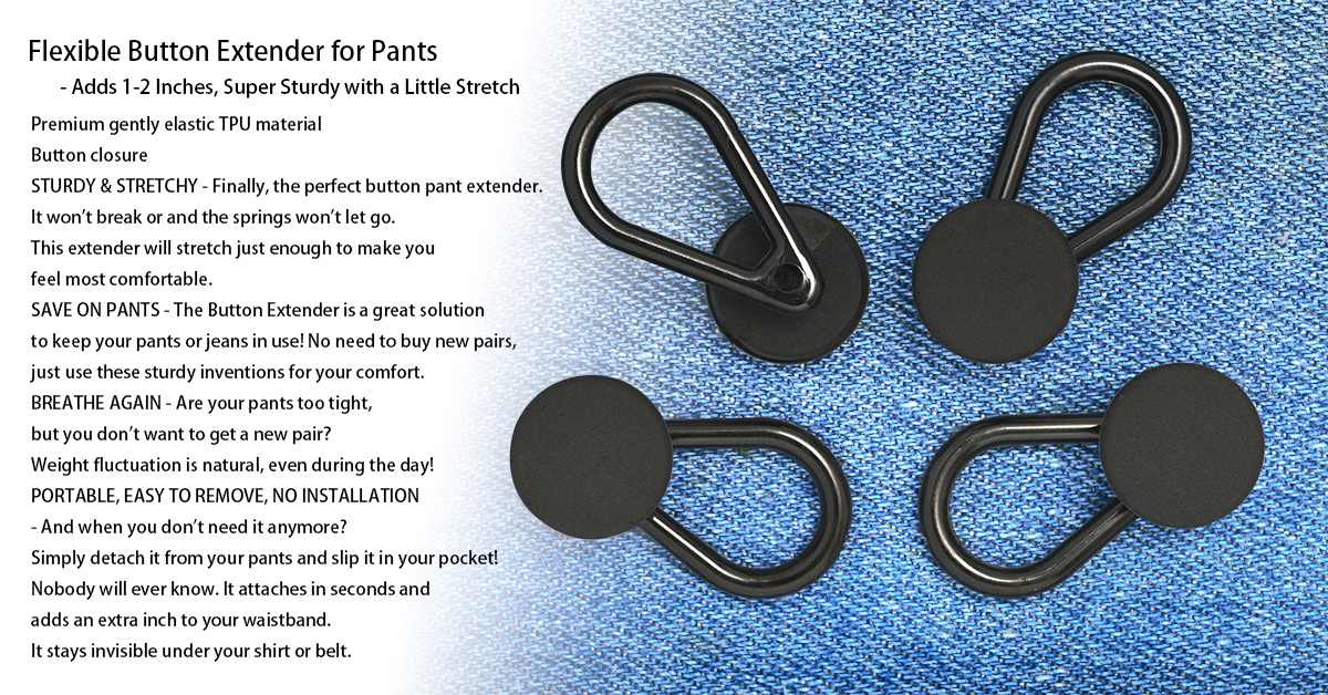 Flex Button Pant Extender 5Pack - Adds 1-2 Inches, Super Sturdy with A Little Stretch (Black)