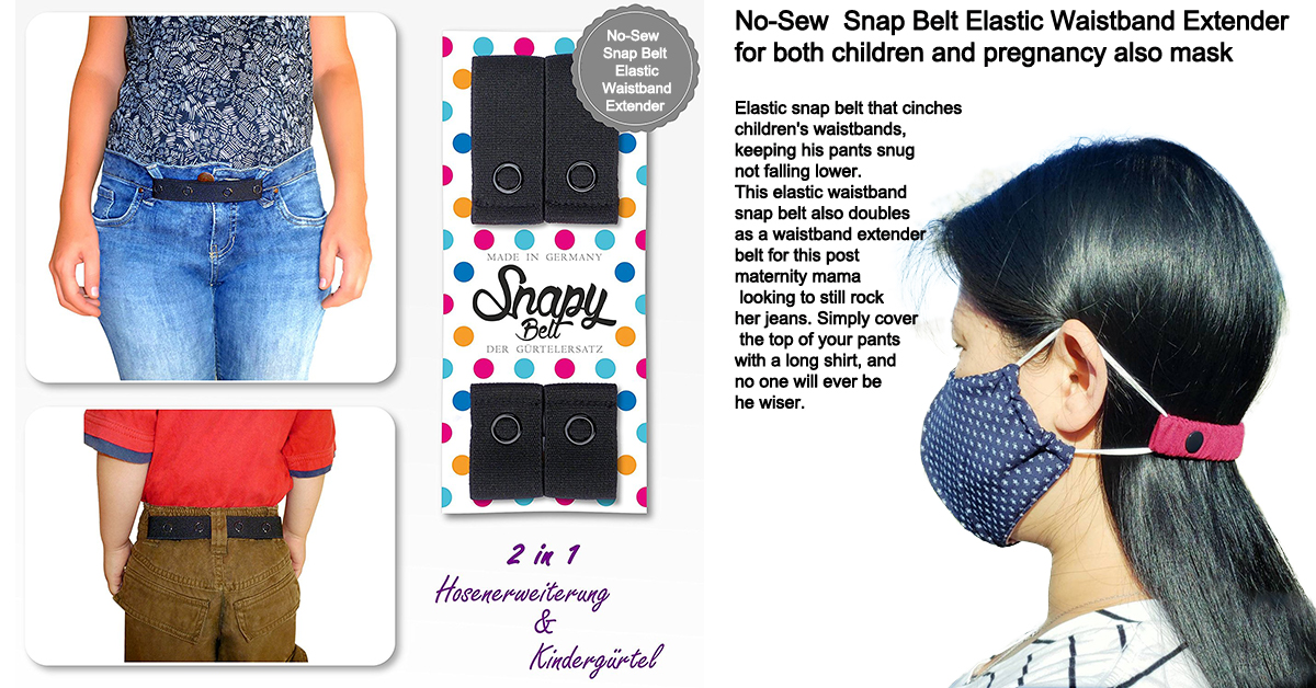 No-Sew  Snap Belt Elastic Waistband Extender for both children and pregnancy also mask.jpg
